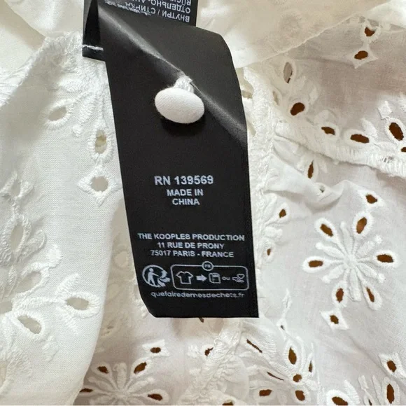 The Kooples White Eyelet Ruffled Long Sleeve Dress Size US 2 NWT